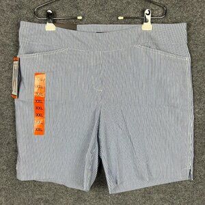 NEW Hilary Radley Light Blue Stripe‎ Pull On Bermuda Shorts Size XXL